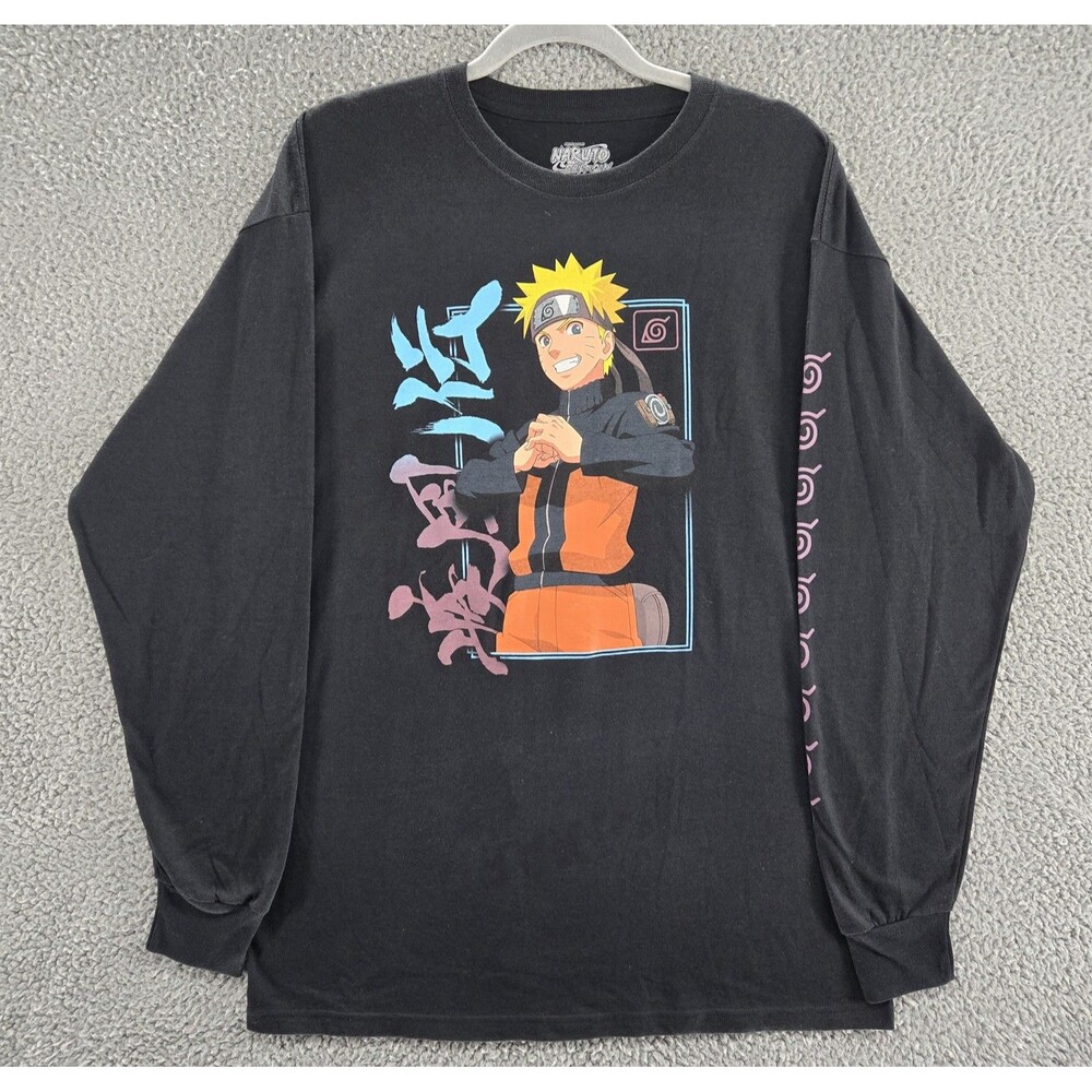 Naruto Shippuden Shirt Mens Large Black 20th Anniversary Long Sleeve Anime Tee